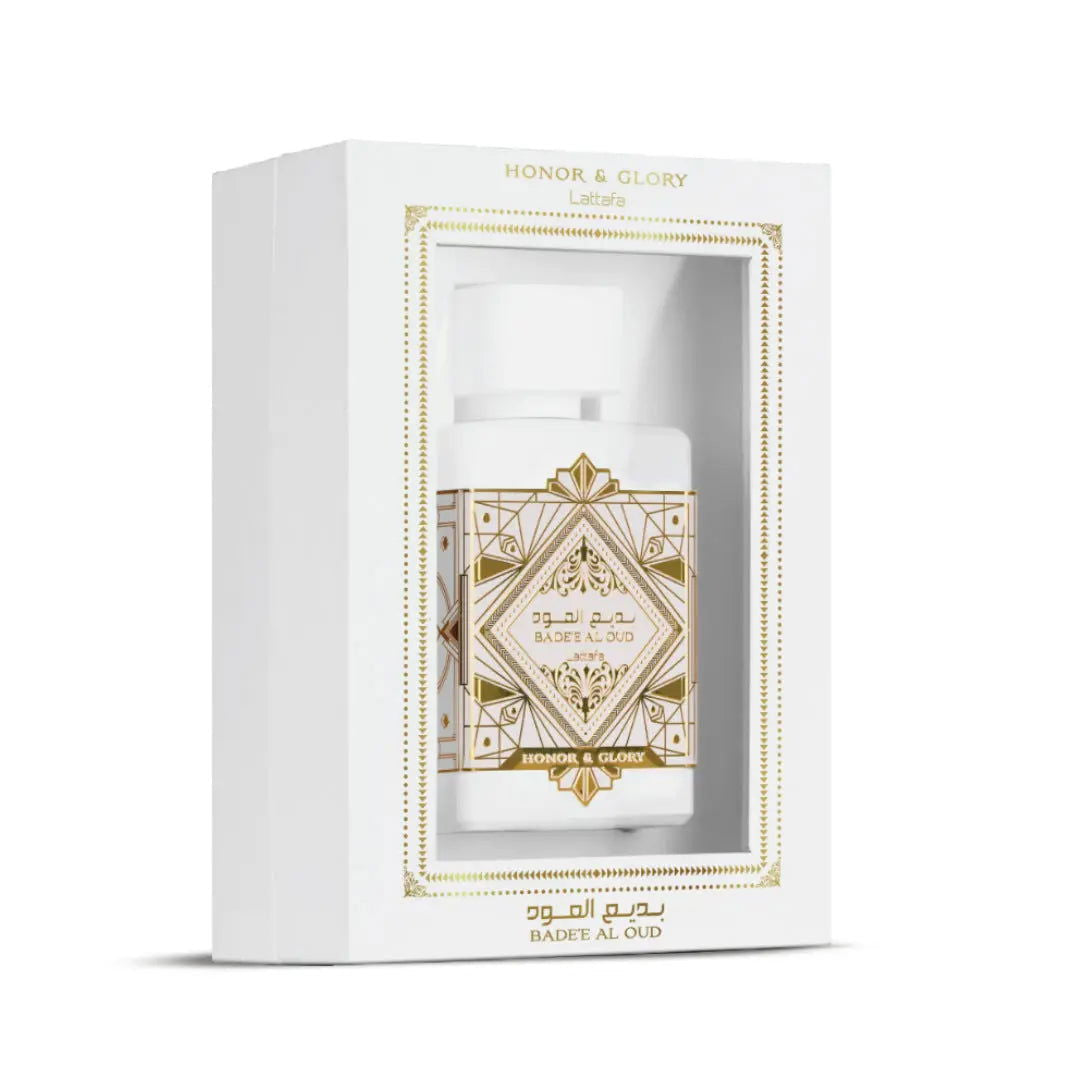 Lattafa Bade'e Al Oud -Honor & Glory- Eau de Parfum Hombre packaging 